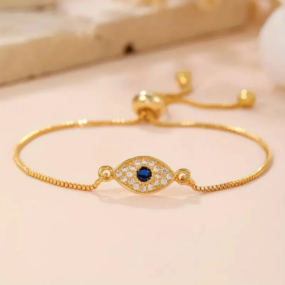 14K Gold Womens 2ct Diamond 1ct Blue Sapphire EYE Adjustable Bracelet Jewelry - Picture 1 of 4